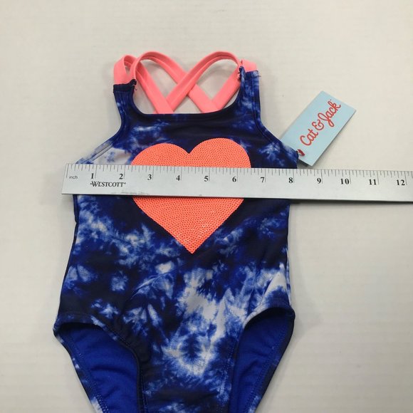 Cat And Jack Girl's Size 12 Month One Piece Swim Suit Blue Tie Dyed New With Tag - Picture 8 of 12